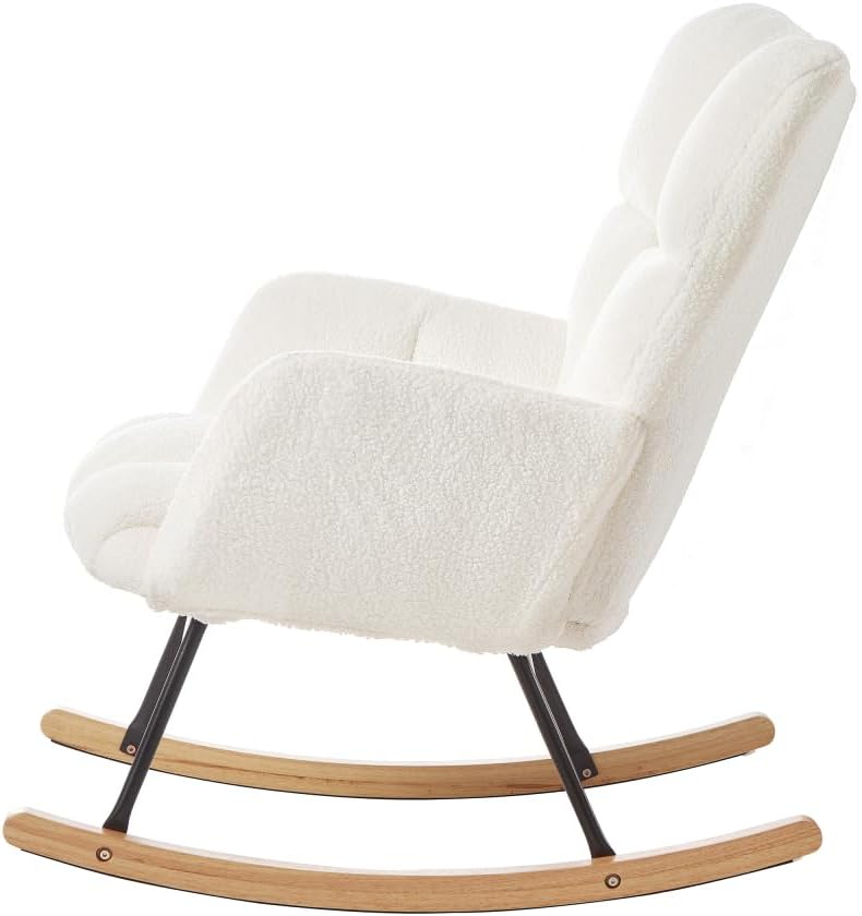 Glider Chair for Living Room Tufted Upholstered Teddy Fabric Rocking Chair wi...