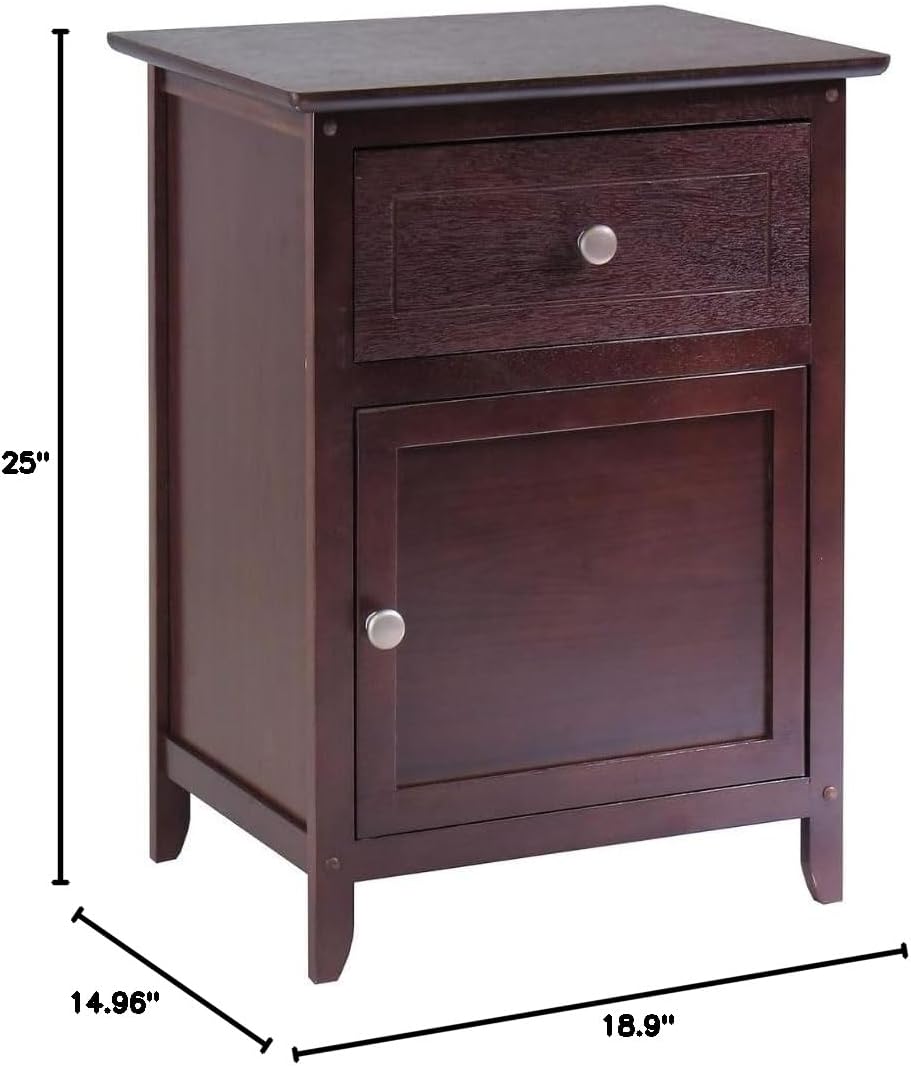 Wood Eugene Accent Table Walnut Finish Compact Side Table with Drawer and Cab...