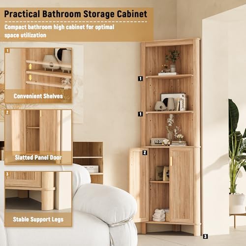 INNOD 69" Tall Corner Shelf with Doors, 6-Tier Corner Storage Cabinet wi...