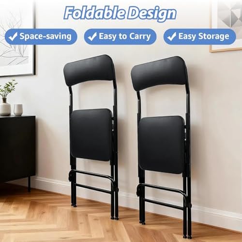 Veni Home Seat High 25" Folding Bar Stool with Backrest Leather Padded o...