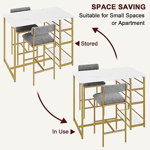 Dining Table Set for 2 with 3 Storage Shelves, 3-Piece Counter Height Kitchen...