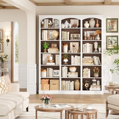 FACBOTALL 71" Triple Wide Bookshelf, 6 Tier Large Arch Walnut Bookcase