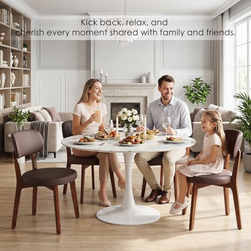 Furniliving Oak Wooden Dining Chairs Set of 4, Mid-Century Modern Leather Uph...