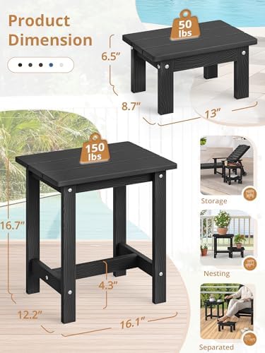 LUE BONA Small Outdoor Side Table with Removable Footstool for Patio, Black