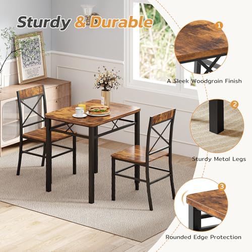 Zevemomo 3-Piece Dining Table Set, Dining Table for 2, Brown