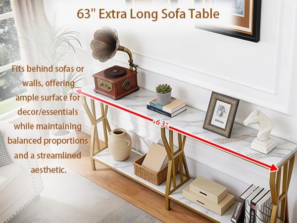 HOMISSUE Sofa Console Table, 63" Extra Long Sofa Table with 2-Tier Stora...