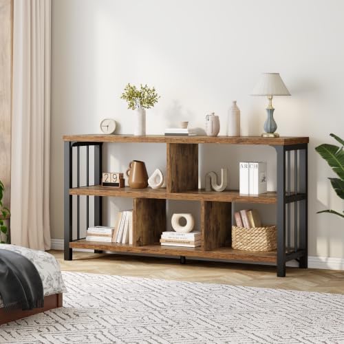 IBF Low Book Shelf, Industrial Horizontal Bookcase, Rustic Brown, 47 Inch