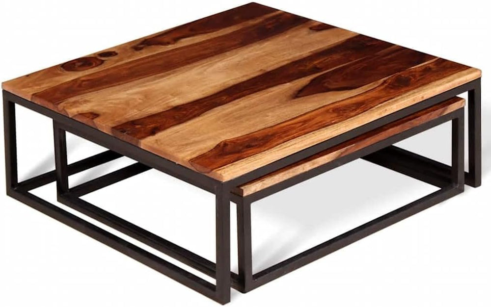 2 Piece Nesting Coffee Table Set Solid Acacia Wood | Retro Industrial Style, ...