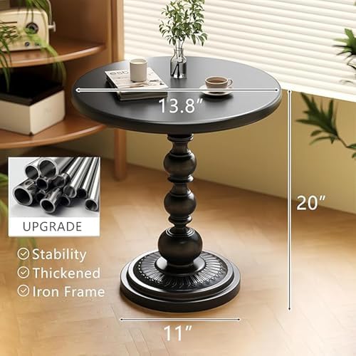 Metal Small End Table,Round Side Table for Living Room,Black,13.8" Lx20.5”H