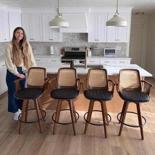 Mid Century Counter Stools, 26.3" Kitchen Island Stools with Curved Back...