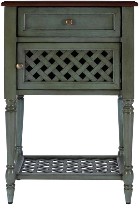 Pemberly Row Set of 2 Contemporary Rustic Wood End Tables in Green