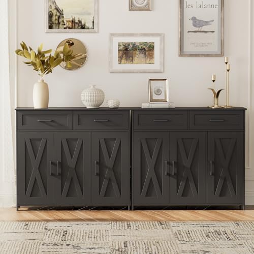 Homhedy Coffee Bar Storage Cabinet with Drawers, Kitchen Buffet Cabinet