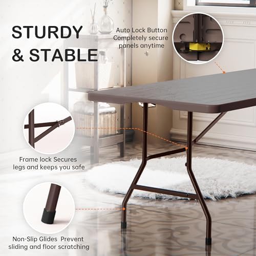VSOAEIL 6 Foot Folding Table, 6 FT Foldable Plastic Table Heavy Duty HDPE