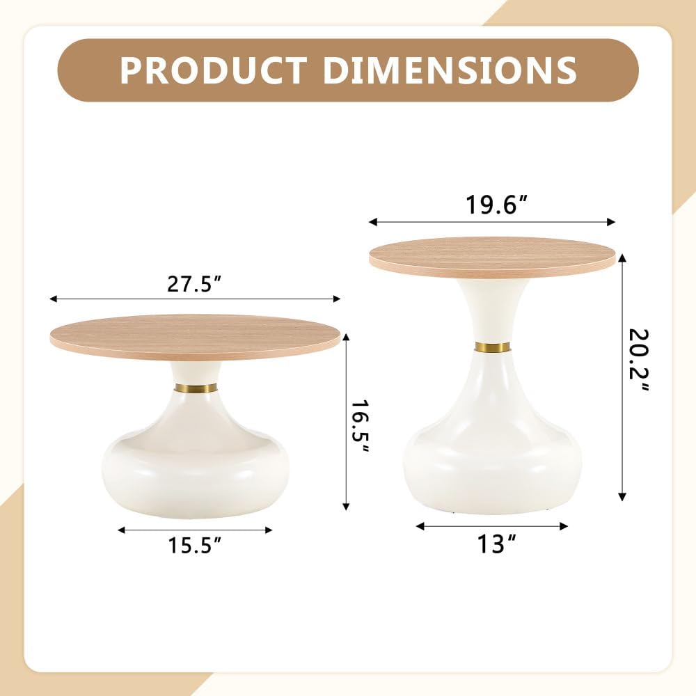 Affordable Luxury Gourd-Shaped Nesting Coffee Table Set. (Off White + Wood + ...