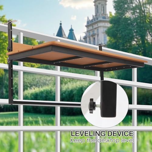 HDPE 39.3" Outdoor Folding Balcony Bar Table for Railings, Teak