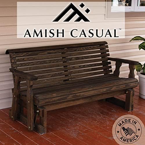 Amish Heavy Duty 800 Lb Roll Back Pressure Treated Porch Glider (4 Foot, Dark...