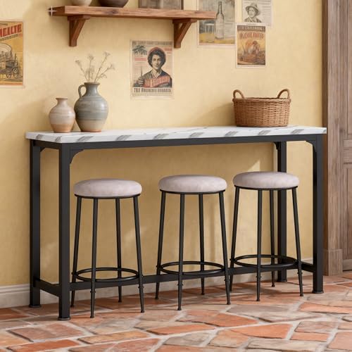 Bar Table Set for 3, 4 Piece Console Table with 3 Stools, Counter Height Kitc...