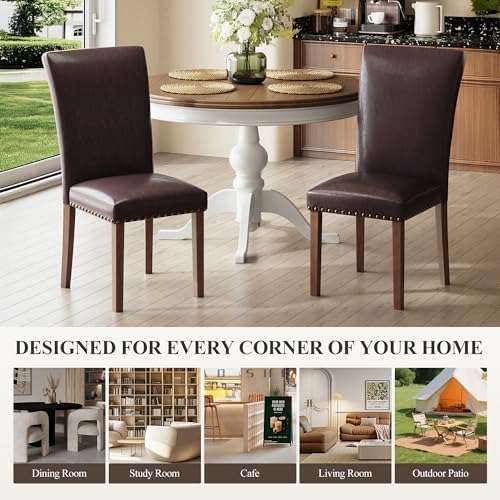 COLAMY High Back Upholstered Dining Chairs Set of 4, Dark Brown