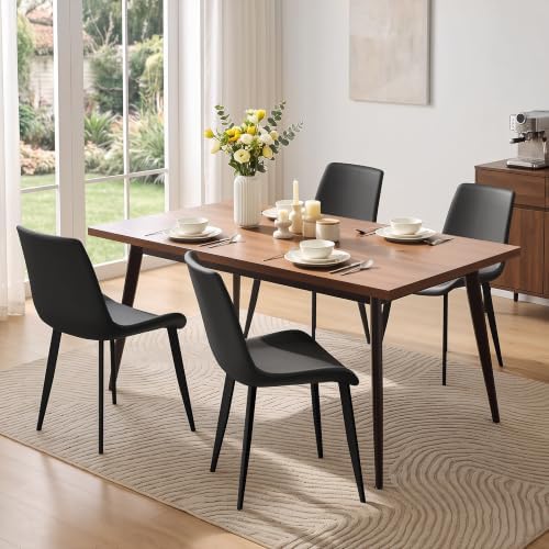 Black Dining Chairs Set of 8, Mid Century Modern Faux Leather Kitchen Chairs,...