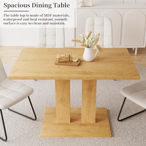 HIPIHOM Dining Table Set for 4, 46'' Table+4 U-Shaped White Chairs