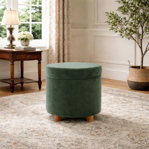 Homepop Home Decor | Upholstered Round Storage Ottoman | Ottoman with Storage...