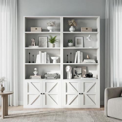 MXV 6 Tier 71" Tall Farmhouse Bookshelf with Barn Door Cabinet, Freestan...