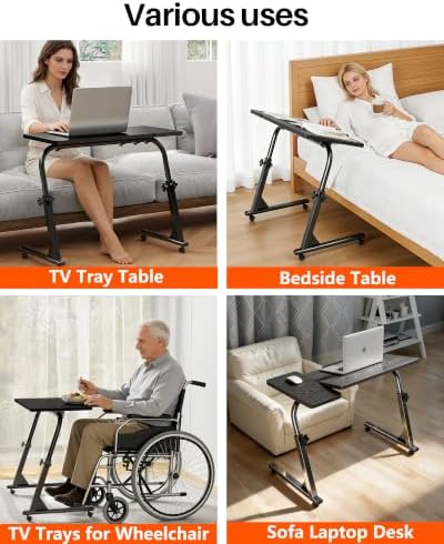 Adjustable Folding TV Tray Table, Mobile TV Dinner Tray for Eating on Couch