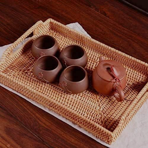 YANGQIHOME 17" Handwoven Rattan Serving Tray with Handles – Rectangular ...