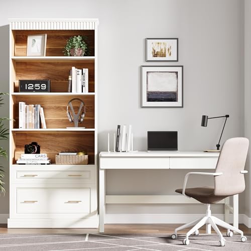 Tribesigns 5-Shelf Bookcase with File Cabinet Drawer, 72" Tall Bookshelf...