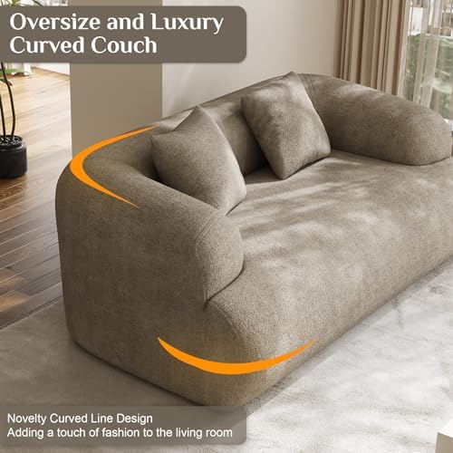 75" Cloud Loveseat, Modern Cute Curved Chenille Sofa, 2 Seater Compressi...