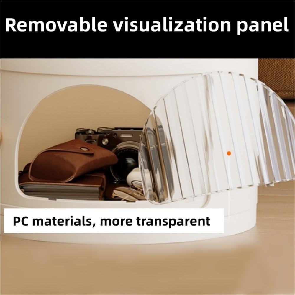 Round Storage Cabinet with Removable Transparent Panel ABS Plastic Nightstand...