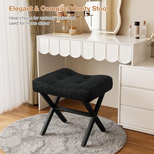 Memobarco 18-Inch Large Vanity Stool Chair, Black Makeup Stool | Teddy Flanne...