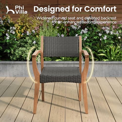 PHI VILLA Outdoor Dining Set for 6, Expandable Acacia Wood Table & Chairs