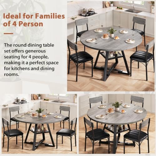 Dining Table Set for 4,Kitchen Table and Chairs for 4, Round Dining Room Tabl...