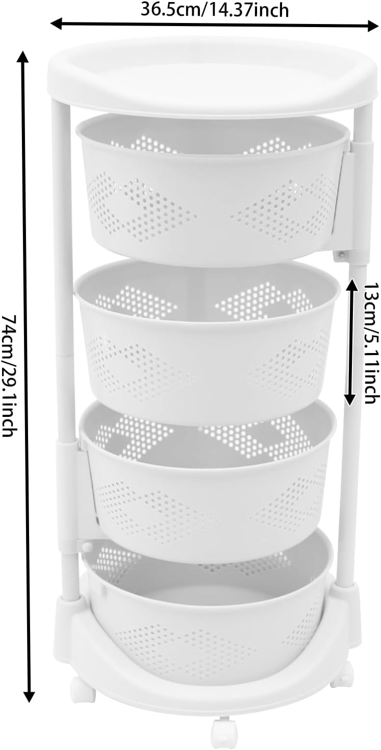 3-Tier Rotating Storage Rack with Wheels, Storage Tower with Baskets, 360° La...