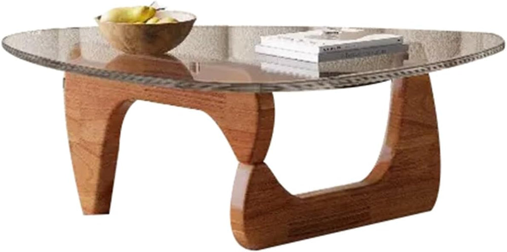 Modern End Table Triangle Glass Coffee Table, Irregular Oak Base Short Table ...
