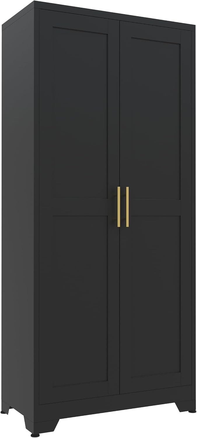 Metal Storage Cabinet with Doors and Shelves, 61.02" Tall Kitchen Pantry...