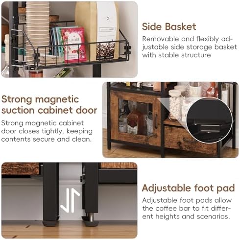 Coffee Bar Table Station, Small Coffee Cabinet with 2 Drawers & 1 Door, K...
