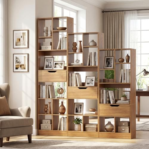 Tangkula 51” Tall Open Bookcase with Drawer, 7-Cube Display Storage Cabinet O...
