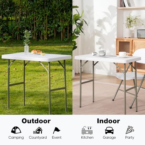 2.7ft Rectangular Folding Table for All-Occasion, Foldable Table with HDPE Ta...