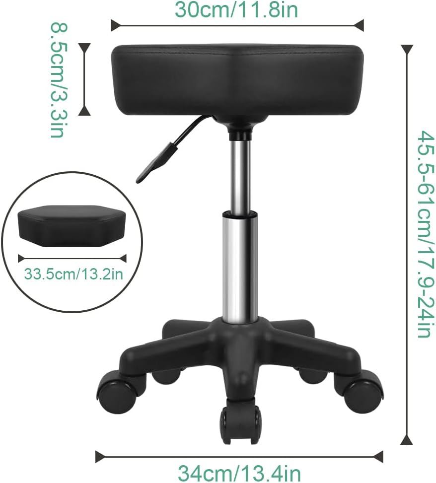 FURWOO Hexagon Rolling Stool Height Adjustable Stool with Wheels for Spa Salo...