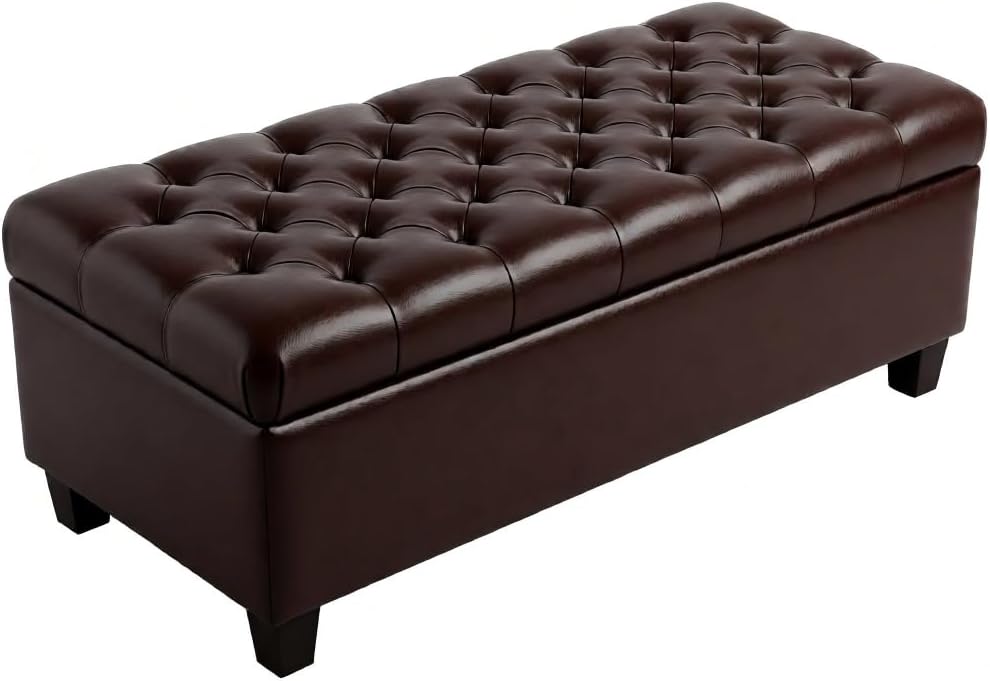 Leather Storage Bench for Living Room, End of Bed Bench with Storage, Large U...