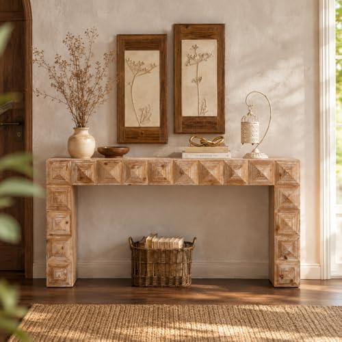 59.06" Rustic Console Table, Accent Entryway Table with 3D Carved Detail...