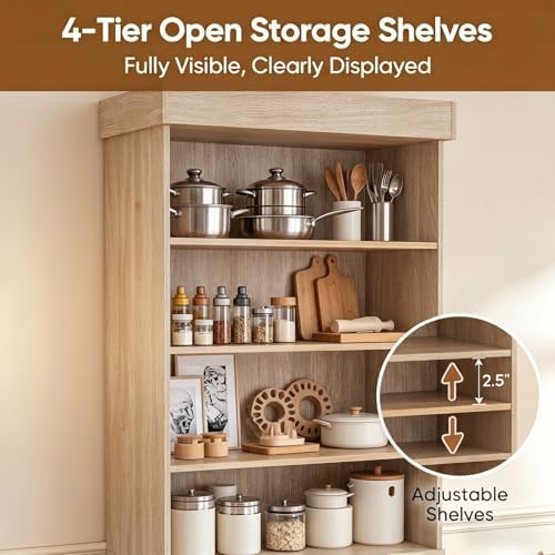ivaniti 71" Tall Farmhouse Kitchen Pantry, Large Storage Cabinet with Ad...