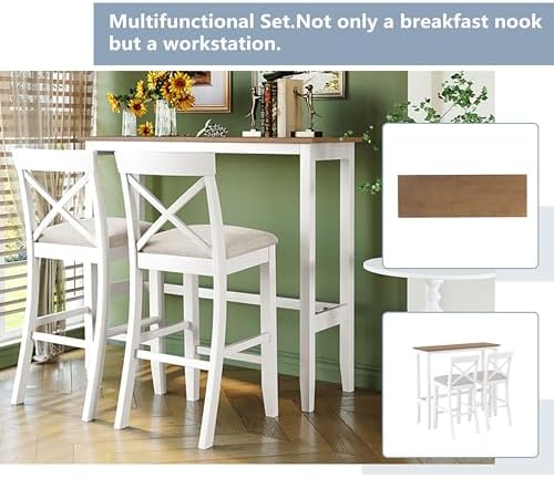 LUMISOL 3 Piece Pub Table and Chair Set, Wood Counter Height Dining Set for 2...