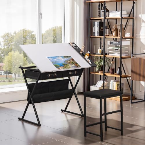 VECELO Drafting Table Art Desk Art Table Adjustable Drawing Table Tilted Tabl...