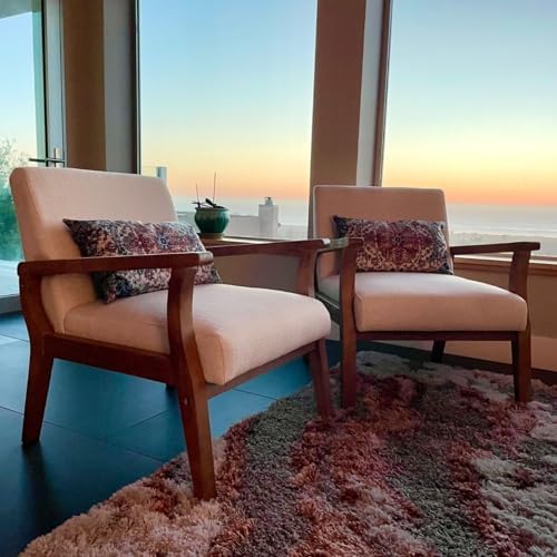 BESTANO Mid Century Modern Accent Chair Set of 2, Linen Upholstered Living Ro...