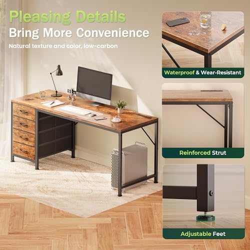 PRAISUN 55.1 Inch Computer Office Desk with Power Outelts and USB-C Port, Rev...