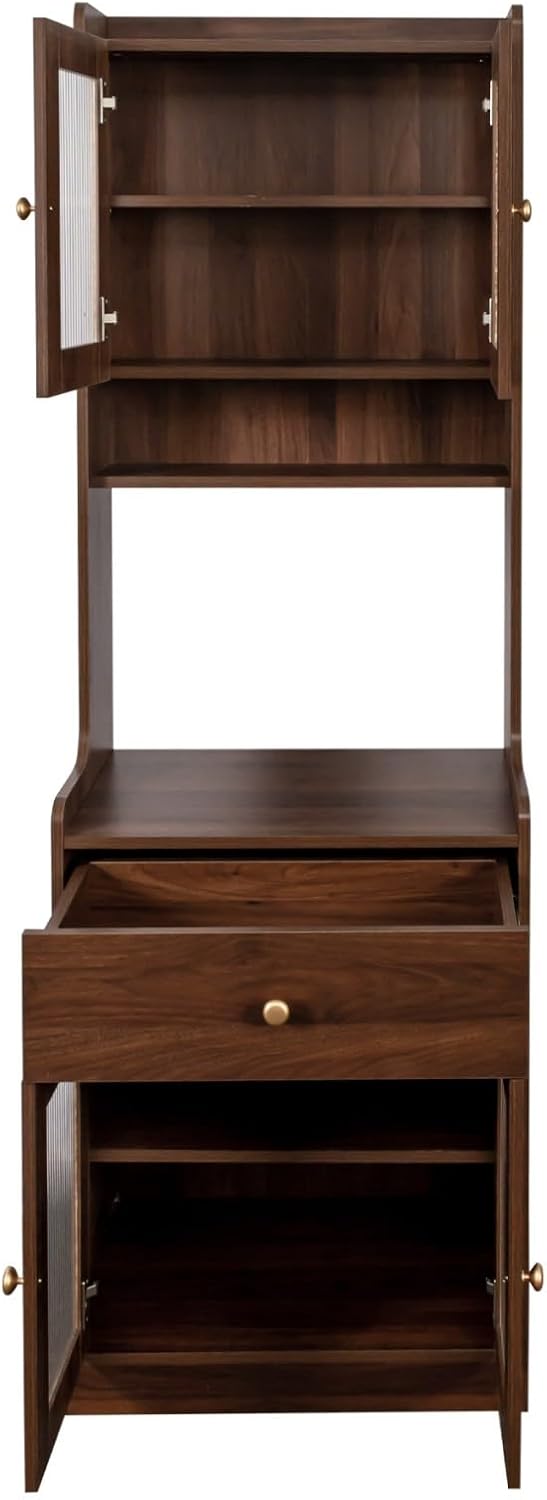 KEIKI 70.87" Tall Kitchen Pantry Storage Cabinet with Countertop, Glass ...