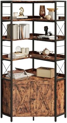 IRONCK Corner Bookshelf, 78 in L-Shaped Bookcase with Doors & Shelves